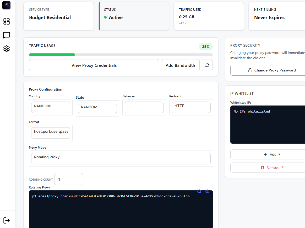 ArealProxy Dashboard