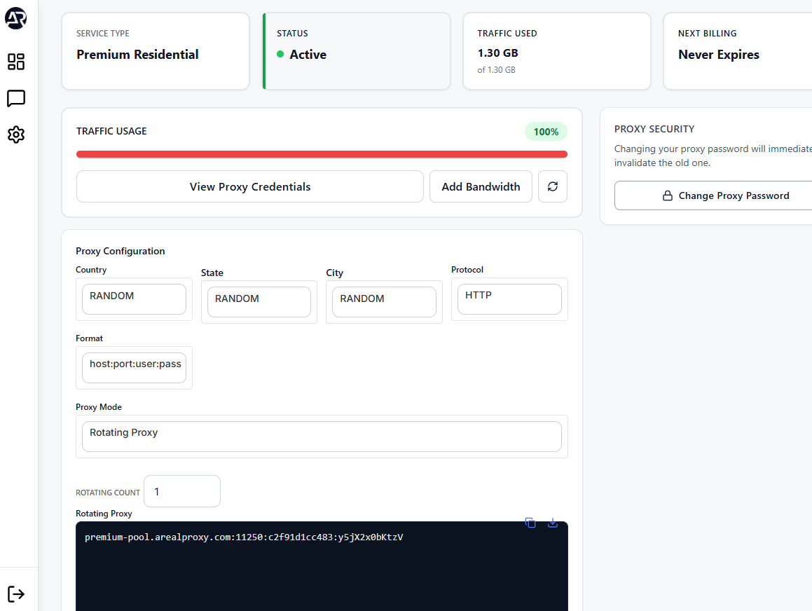 ArealProxy Dashboard