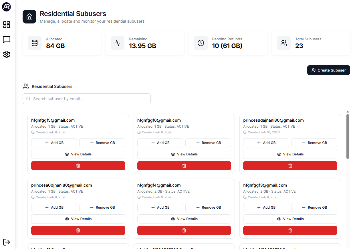 ArealProxy Dashboard